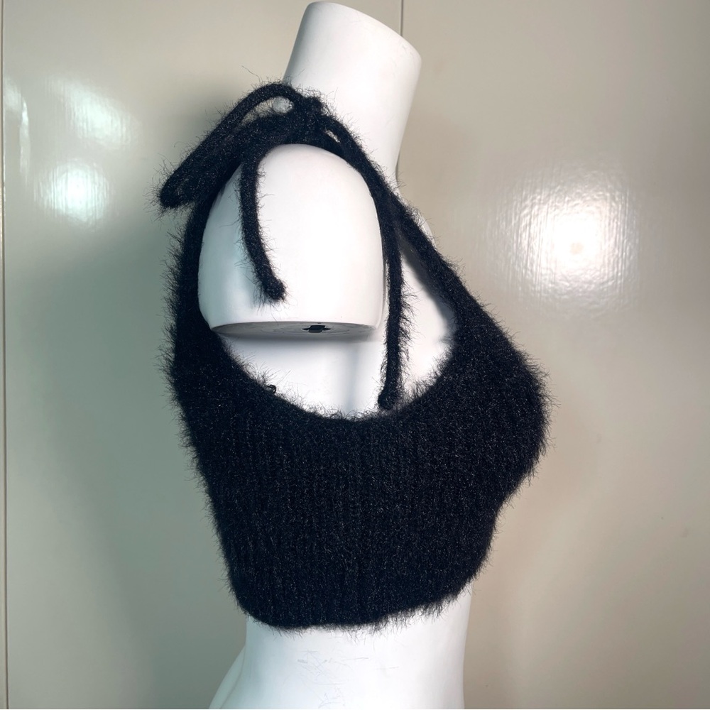 Zara Black label bow strips crop fluffy top S - Picture 7 of 7